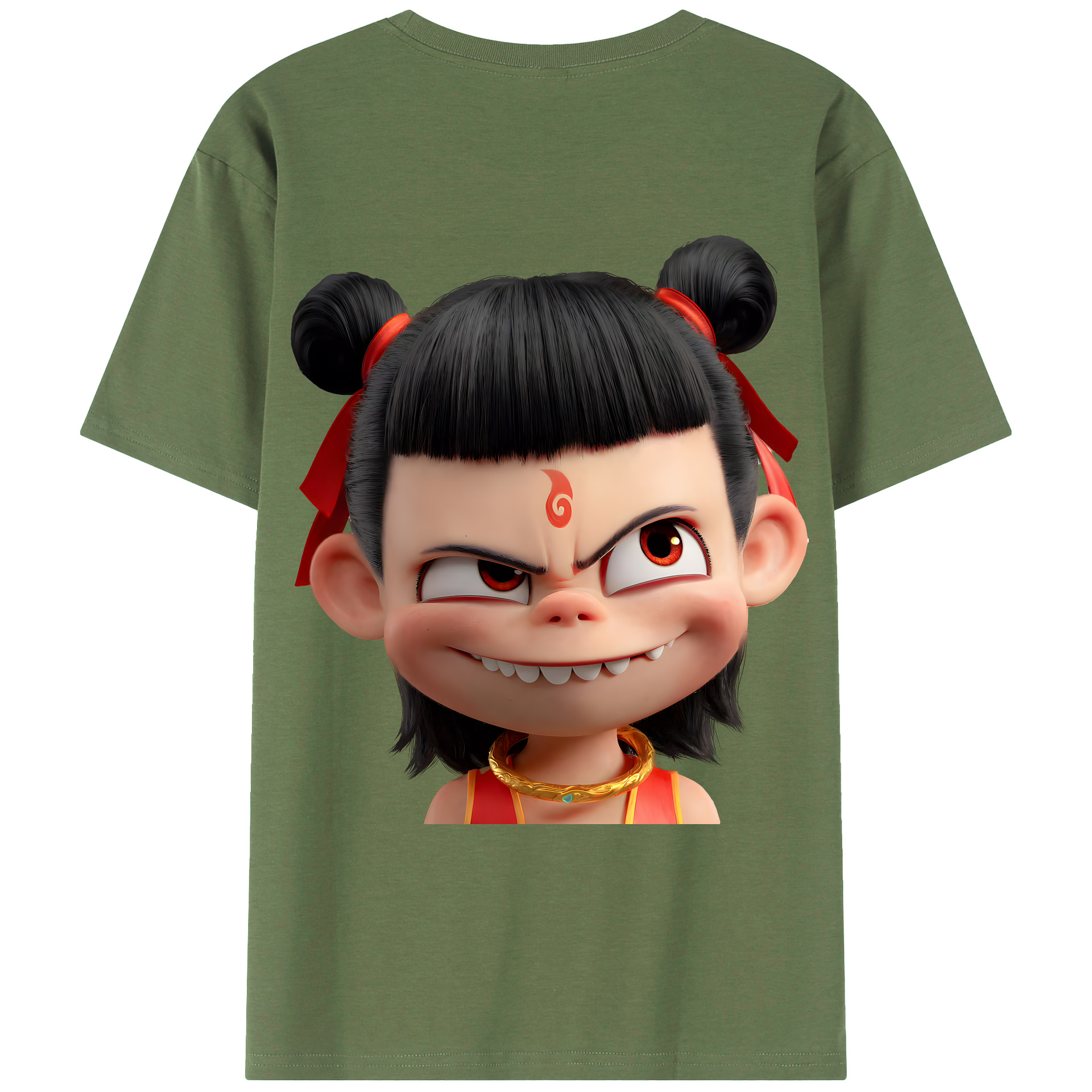 （画像用） Ne Zha 2 ナタ 魔童の大暴れ 綿100％ メンズ半袖Tシャツ（バックプリント） 通気性